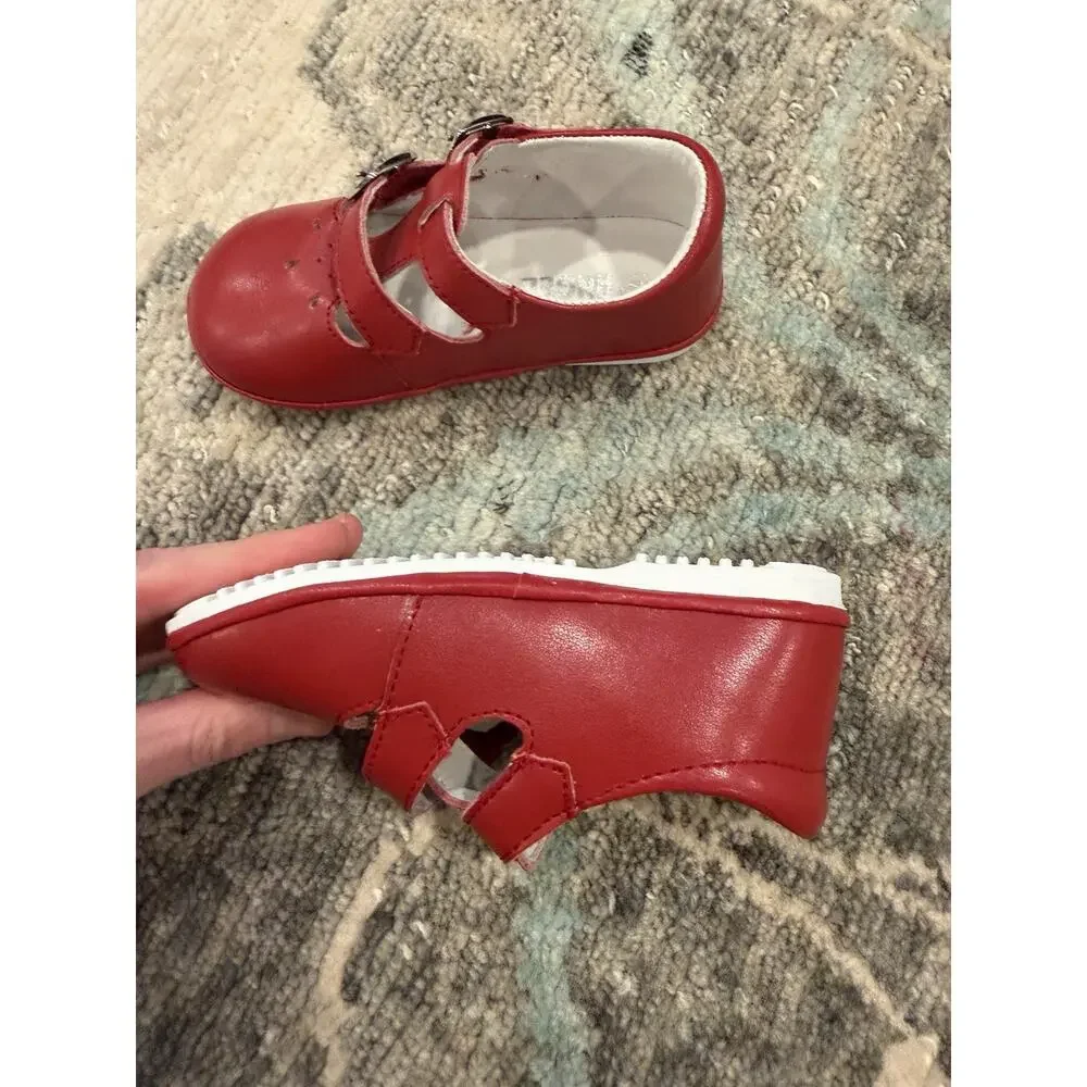 Angel Baby Girls Hattie Double Buckle Leather Mary Jane Sz 7 Red Leather
